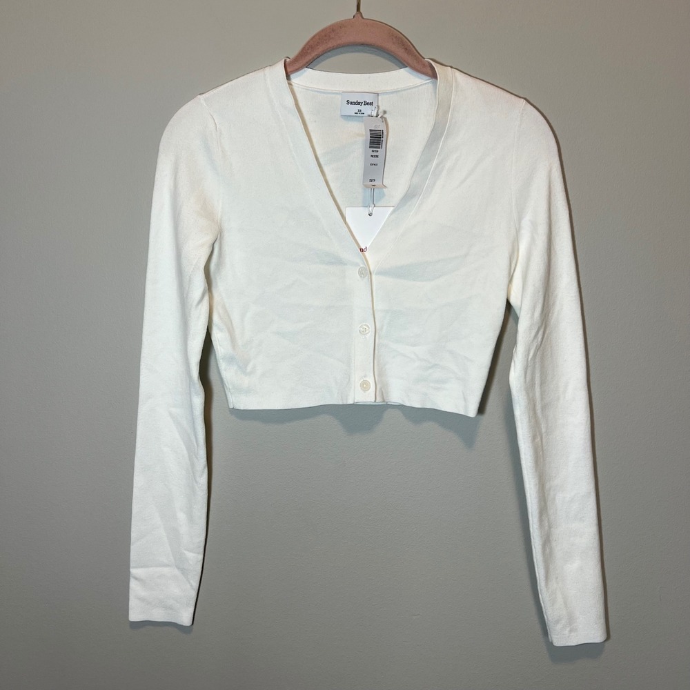 Sunday Best Aritzia Reese Cropped Cardigan White Espace XS NWT